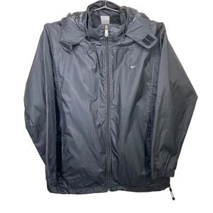 VTG Y2K Nike Hooded Full Zip Windbreaker Men's Size Large Black Baggy
